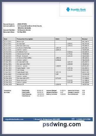 Barbados Republic Bank Statement (Word)